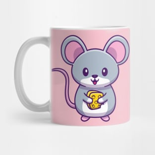 Cute Mouse Holding Cheese Cartoon Mug